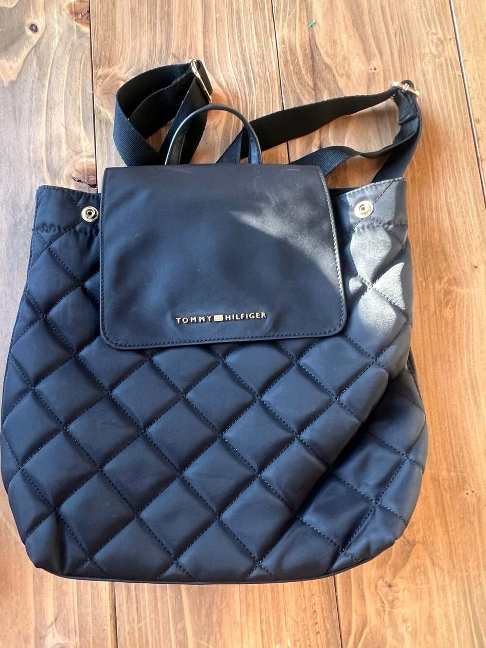 Tommy Hilfiger Black Quilted Nylon Convertible Backpack Tote